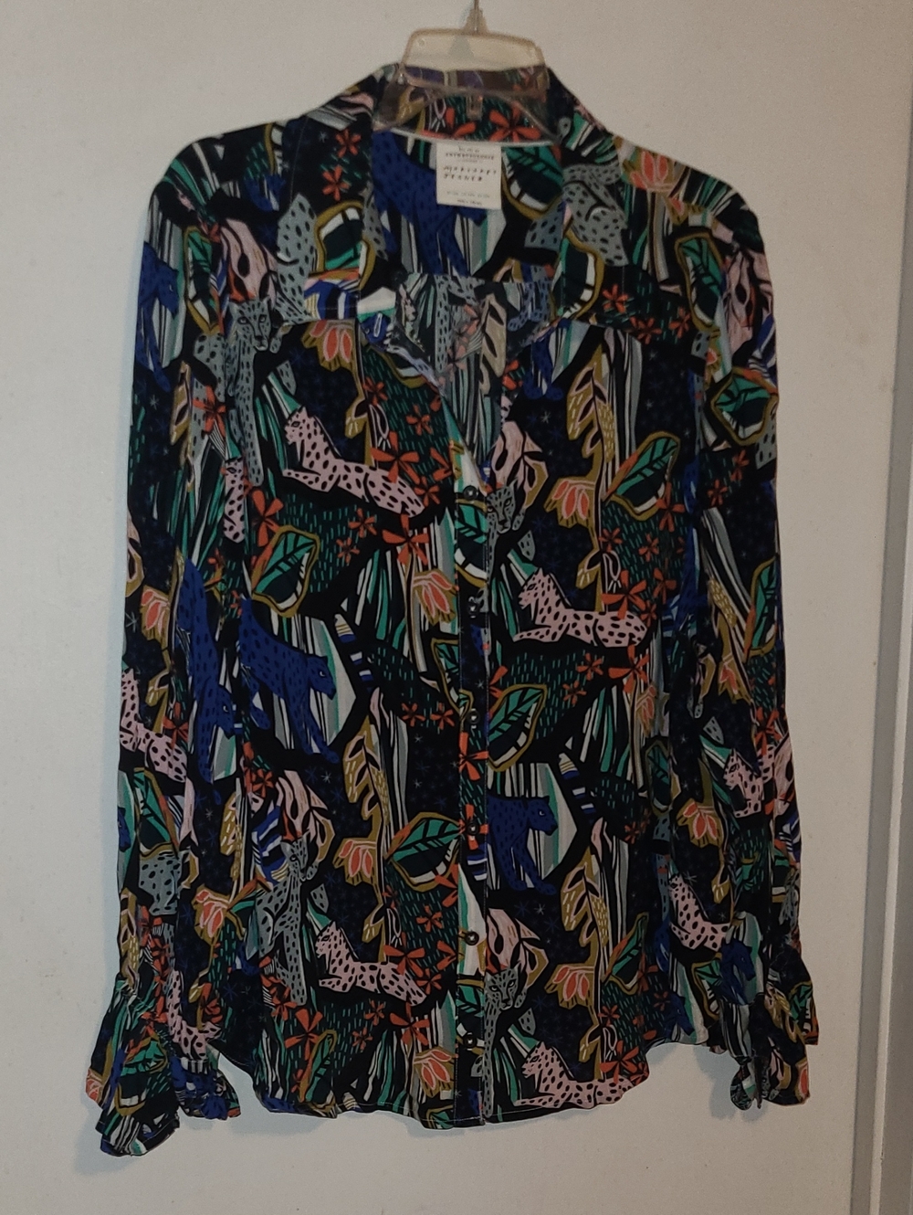 Anthropologie Multicolor Botanical & Leopard Print Button-Down Shirt